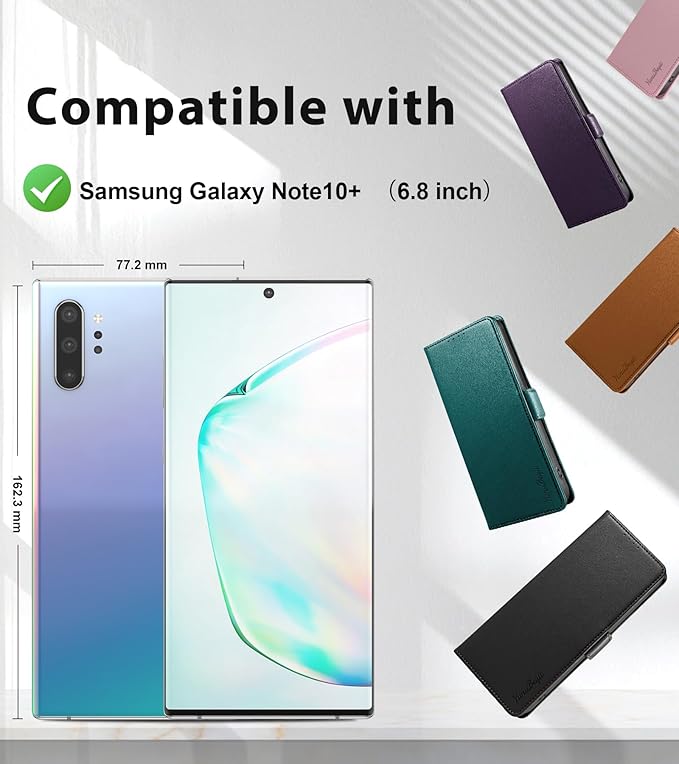 Wallet Flip Case for Samsung Galaxy Note 10 Plus/Note10+ - [RFID Blocking] Luxury PU Leather Card Holder Magnetic Phone Cover with Kickstand,Shockproof Protective Case,Green