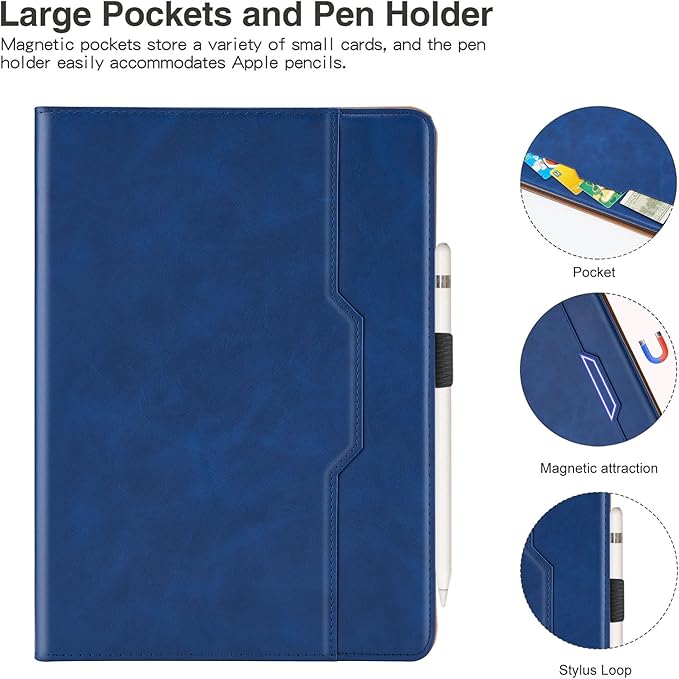 Tablet Case for Samsung Galaxy Tab A7 10.4 Inch 2020 (SM-T500/T505/T507) PU Leather Folio Flip Cover for Tab A7 SM T500 Multi-Angle Stand with Card Pocket ＆ Hand Starp,Blue