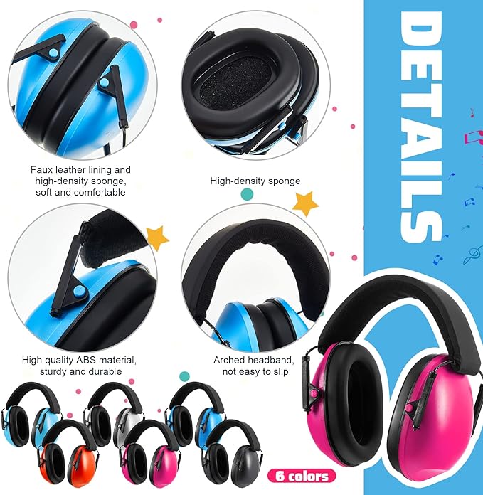 Amylove 6 Pcs Kids Noise Cancelling Headphones 27db Adjustable Earmuffs for Autism Sensory Toddler Children(Assorted Colors)