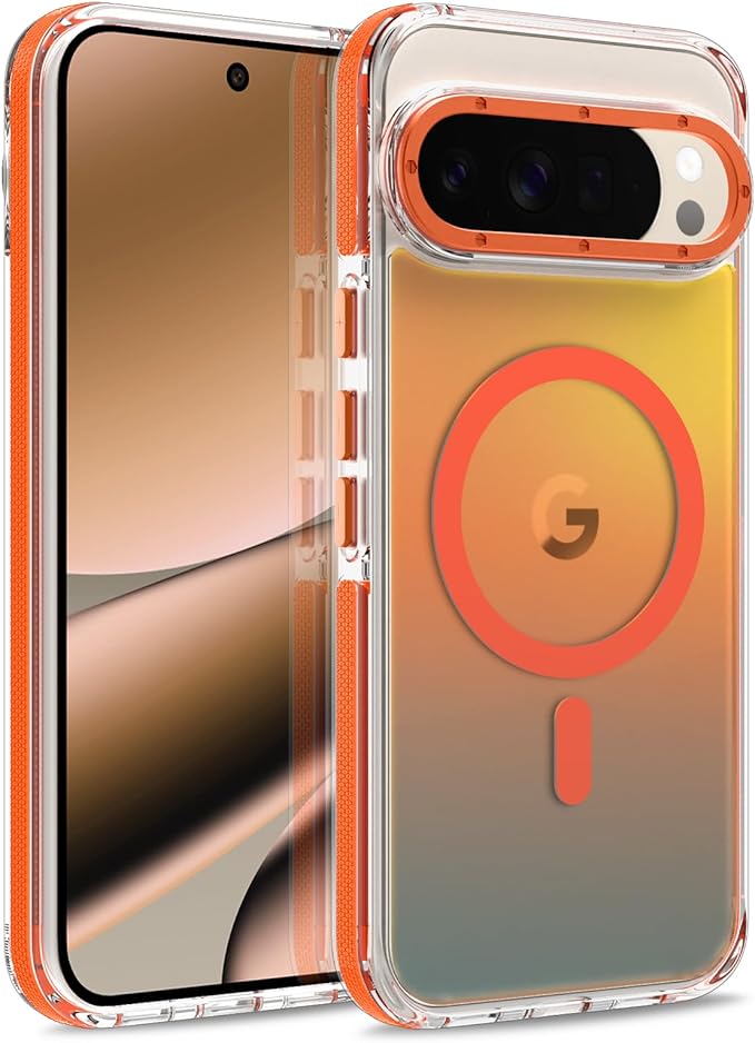 MOWIME Magnetic Case for Google Pixel 10 Pro XL [Compatible with Magsafe] [Cute Fashion Fluorescent Design] Shockproof Slim Translucent Matte Case for Pixel 10 Pro XL 6.8", Orange