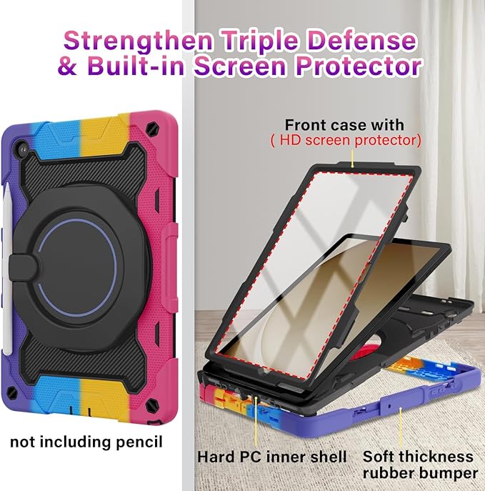 ROISKIN Case for Galaxy Tab A9 Plus 5G/ A9+ 11 Inch with HD Screen Protector & Shoulder Strap,Heavy Duty Military Case for Samsung Galaxy A9 Plus SM-X210/X216/X218 - Rotating Stand for Kids
