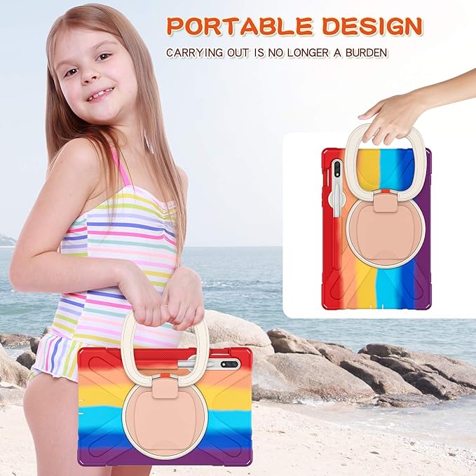 360 Rotation Portable Case for Galaxy Tab S8 11/'' / S7 11 inch with S Pen Holder Rugged Rotating Stand Hand Strap Shoulder Carrying Outdoor Cover (Colourful Red)