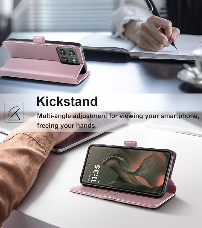 Wallet Flip Case for Motorola Edge (2025) - [RFID Blocking] Luxury PU Leather Card Holder Magnetic Phone Cover with Kickstand,Shockproof Protective Case,Pink