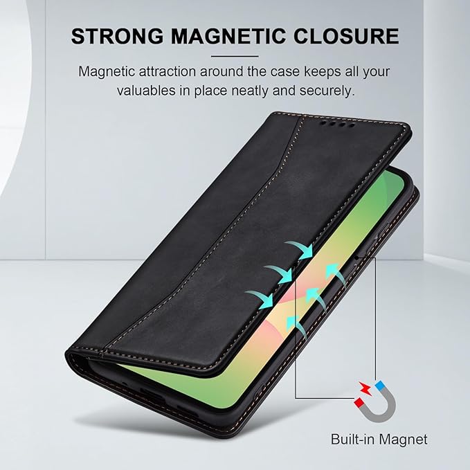 Jasonyu Flip Wallet Case for Samsung Galaxy A56 5G,Leather Magnetic Folio Cover with Card Holder,Kickstand - TPU Shockproof Durable Protective Phone Case,Black