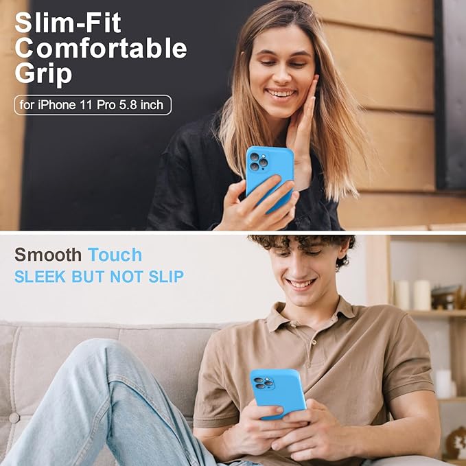 Vooii Compatible with iPhone 11 Pro Case, Upgraded Liquid Silicone with [Flat Edges] [Camera Protection] [Soft Anti-Scratch Microfiber Lining] Phone Case for iPhone 11 Pro 5.8 inch - Blue