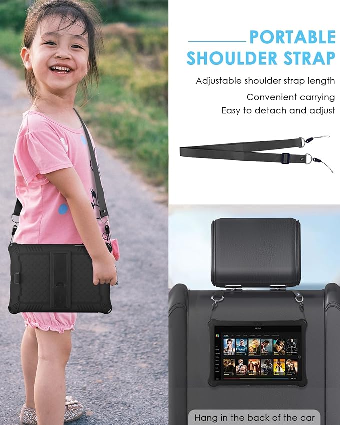 DETUOSI Compatible with Samsung Galaxy Tab A9 Plus Case 11 inch 2023, with Shoulder Strap & Stylus Pen, Soft Silicone Multi-Angle Case for Galaxy Tab A9+ Tablet SM-X210/X216/X218, Black