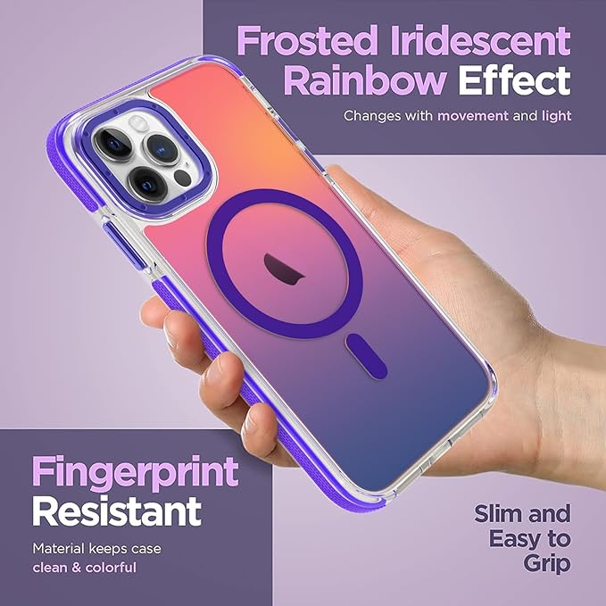 MOWIME Magnetic Case for iPhone 12 Pro Max [Compatible with Magsafe] [Cute Fashion Fluorescent Design] [1 Screen Protector] Slim Translucent Matte Case for iPhone 12 Pro Max 6.7" 2020, Purple