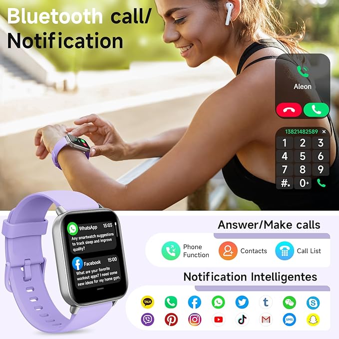 Smart Watches for Women Android & iPhone, Alexa Built-in, 1.85" Fitness Tracker with Answer/Make Calls, IP68 Waterproof Fitness Watch,Heart Rate, Sleep, SpO2 Monitor,Pedometer, Purple