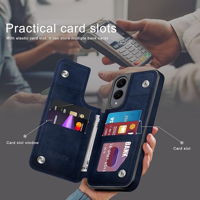 DJDUCK Designed for Samsung Galaxy S25 Edge Case Wallet with Card Holder, [Magnetic Clasp Cover] [RFID Blocking Leather Protection] Shockproof Women Men Cases for Samsung S25 Edge Dark Blue