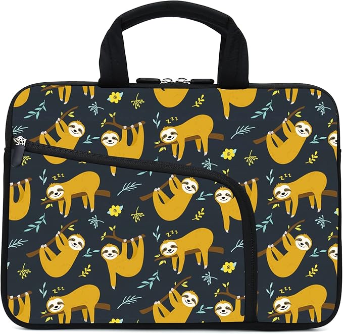 11.6-12.2 Inch Laptop Sleeve Case With Two Pockets - Chromebook, Ultrabook, Notebook, Tablet Neoprene Handle Case for Apple MacBook Air, Samsung, Acer, HP, DELL (Sloth)