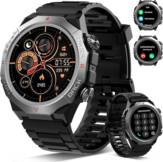 Military Smart Watches for Men(Answer/Make Calls), 1.39"HD Fitness Watch, 24/7 Heart Rate Sleep Monitor, Smart Watch for Men 110+ Sport Modes, 30Day, IP68 Waterproof Smartwatch for Android iOS, Black