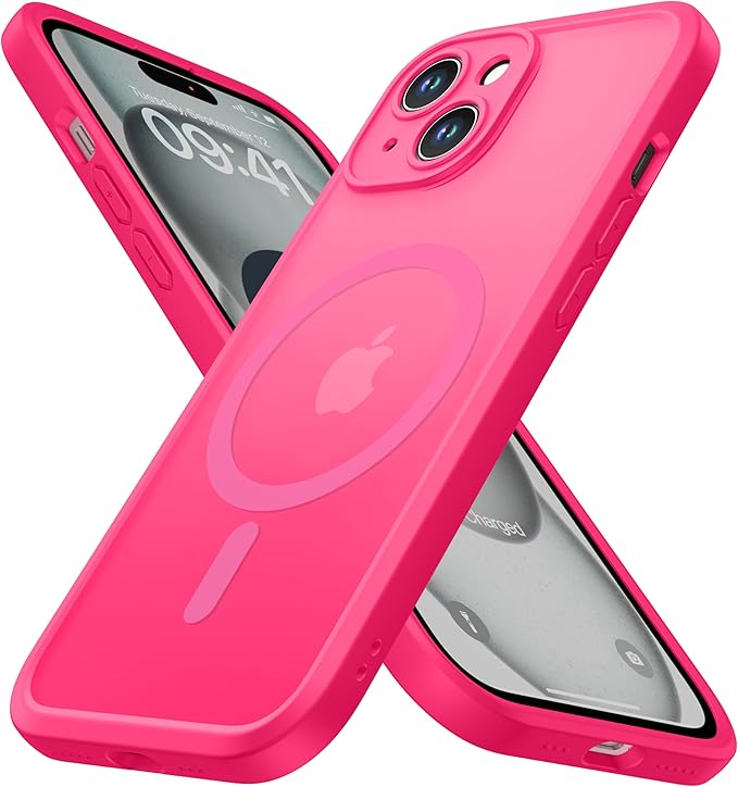 ImpactStrong Magnetic Guard Designed for iPhone 15 Case [Camera Protection] [Military Grade Drop Tested] [Compatible with MagSafe] Slim Translucent Matte Phone Case (6.1") - Hot Pink