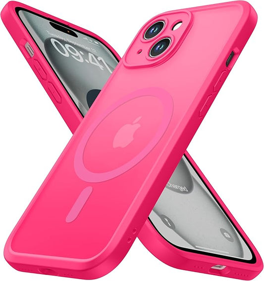 ImpactStrong Magnetic Guard Designed for iPhone 15 Case [Camera Protection] [Military Grade Drop Tested] [Compatible with MagSafe] Slim Translucent Matte Phone Case (6.1") - Hot Pink