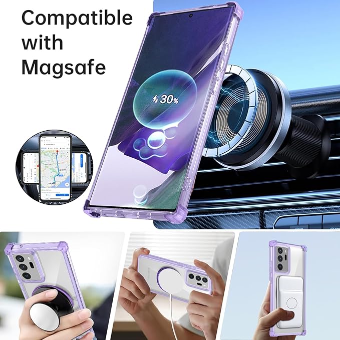 for Samsung Galaxy Note 20 Ultra Case Compatible with MagSafe Magnetic,with 1 Tempered Glass Screen Protector,Built-in 360°Kickstand Ring Military Grade Shockproof Heavy Duty Protection Purple