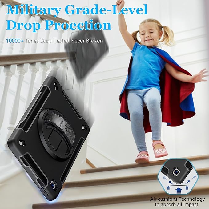 Case for Galaxy Tab A7 Lite 8.7 Inch: TPU Shockproof Cover for Samsung Galaxy Tablet A7 Lite 2021 with Stand - Screen Protector - Shoulder Strap - Handle - S-Pen Holder - Black