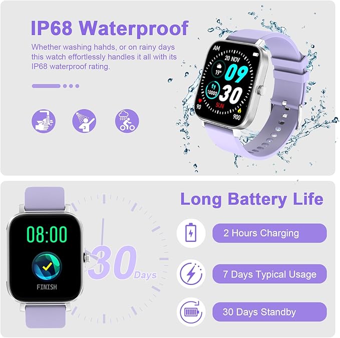 Smart Watch for Men Women Compatible with iPhone Samsung Android Phone 1.69“ Full Touch Screen Watch IP68 Waterproof Bluetooh Fitness Tracker Smart Watch with Heart Rate/Sleep Monitor