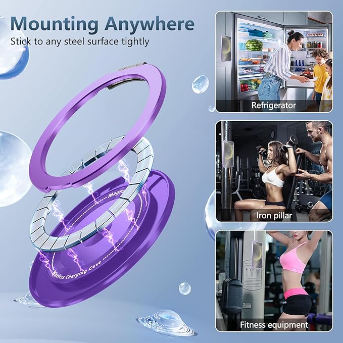 for Samsung Galaxy S24 Plus Case Compatible Wireless Charging Magnetic,with Screen Protector,for S24+Plus Phone Case with 360°Stand Ring Military Grade Shockproof Heavy Duty Protection Purple