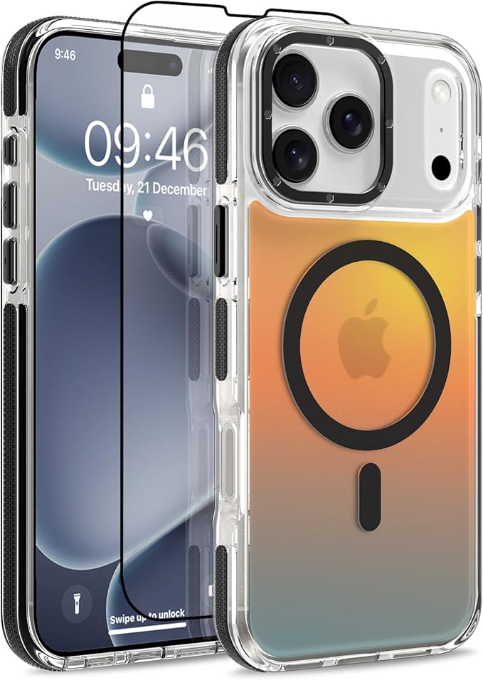 MOWIME Magnetic Case for iPhone 17 Pro [Compatible with Magsafe] [Cute Fashion Fluorescent Design] [1 Screen Protector] Slim Translucent Matte Case for iPhone 17 Pro 6.3" 2025, Black