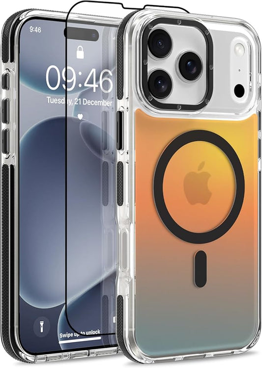 MOWIME Magnetic Case for iPhone 17 Pro Max [Compatible with Magsafe] [Cute Fashion Fluorescent Design] [1 Screen Protector] Slim Translucent Matte Case for iPhone 17 Pro Max 6.9" 2025, Black