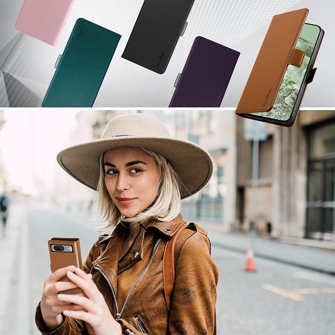 Wallet Flip Case for Google Pixel 8 - [RFID Blocking] Luxury PU Leather Card Holder Magnetic Phone Cover with Kickstand,Shockproof Protective Case,Brown