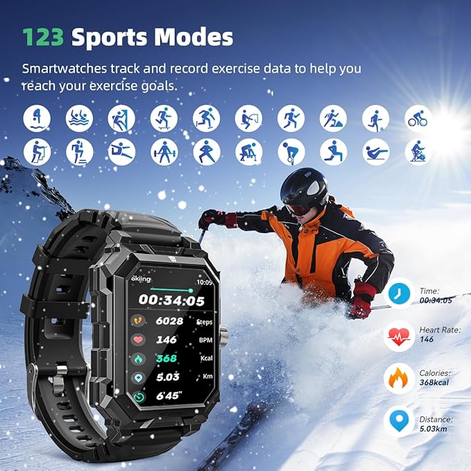 Military Smart Watch for Men (Answer/Dial Call) 680mAh Battery Tactical Rugged IP69 Waterproof Indestructible Smartwatch for Android Phones Fitness Tracker with Blood Pressure Heart Rate