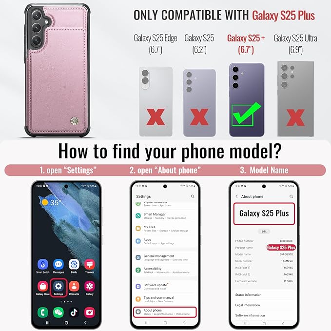 Vinich for Samsung Galaxy S25 Plus Wallet Case with Card Holder, RFID Blocking Credit Slots Kickstand Shockproof Phone Cover for Women Men, Pink