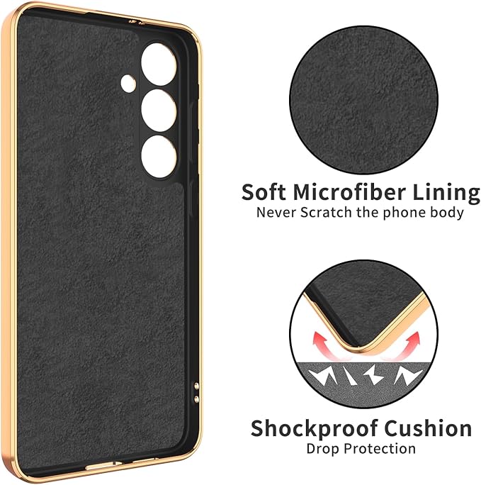 Dinick Black for Samsung Galaxy S24+ Case with Ring Holder Kickstand [with Magnetic] Soft TPU Bumper, Glitter Gold Electroplated Cover Slim Thin Protective Phone Case for Galaxy S24 Plus