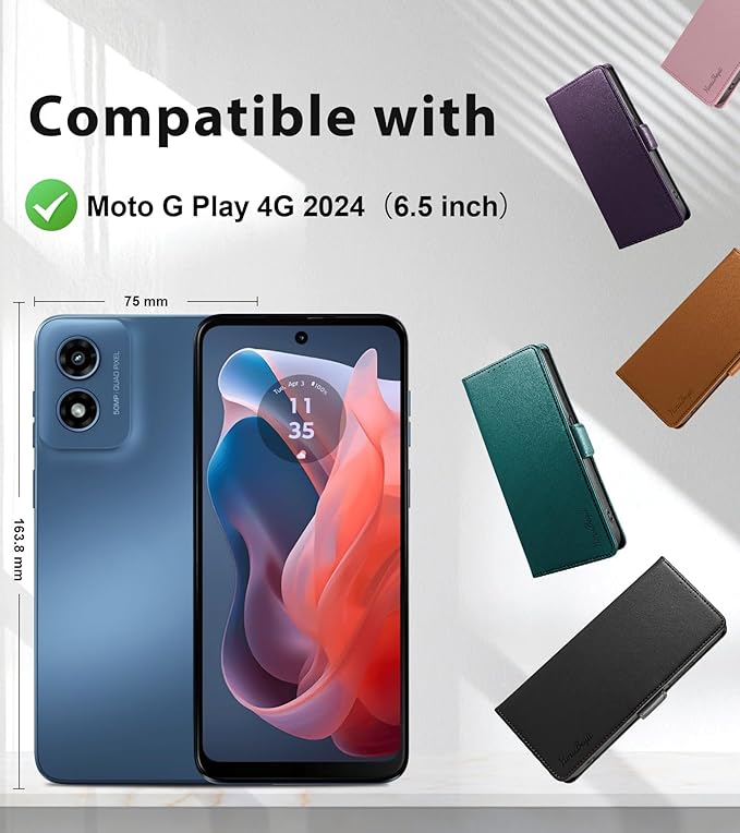 Wallet Flip Case for Moto G Play (2024) - [RFID Blocking] Luxury PU Leather Card Holder Magnetic Phone Cover with Kickstand,Shockproof Protective Case,Black