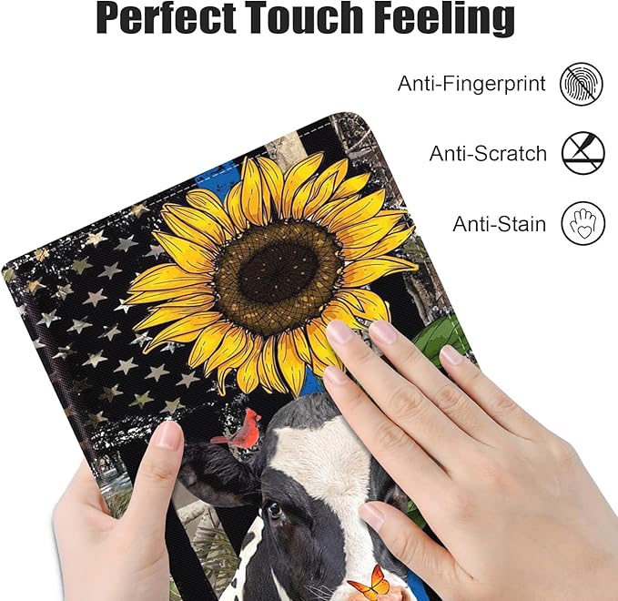 Case for Samsung Galaxy Tab A7 10.4 inch 2022/2020 (SM-T500/T503/T505/T507/T509), Premium PU Leather Stand Folio Cover with Auto Sleep/Wake, American Flag Sunflower and Cow