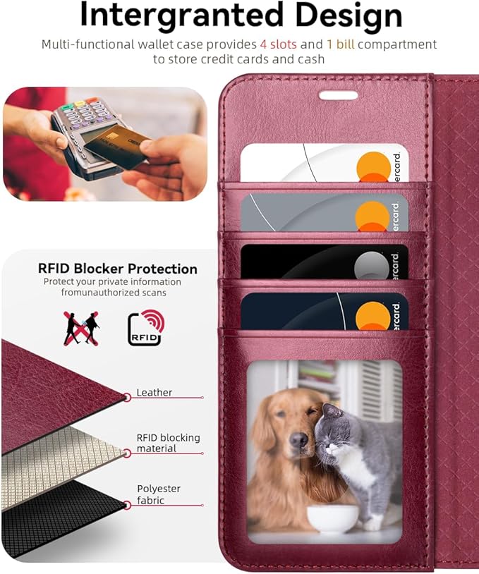 OCASE Compatible with Galaxy S25 Edge Wallet Case, PU Leather Flip Folio Case with Card Holders RFID Blocking Kickstand [Shockproof TPU Inner Shell] Protective Phone Cover 2025, Burgundy