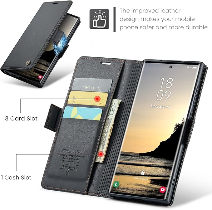 for Samsung Galaxy S25 Ultra Case, Premium PU Leather Wallet Case Flip Cover with [RFID Blocking][Card Holder][Stand Function] Shockproof Protective for Samsung Galaxy S25 Ultra, Black