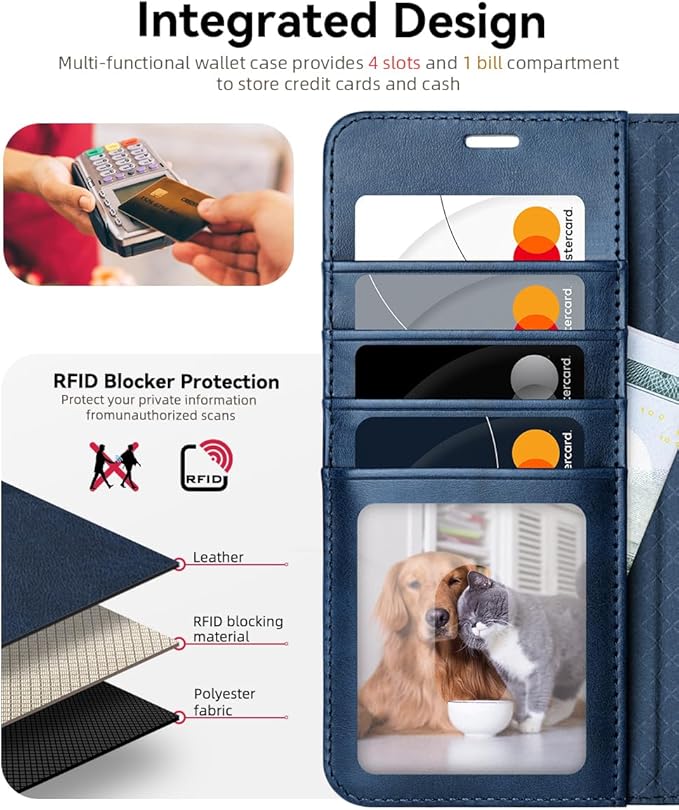 OCASE Compatible with Galaxy S25 FE Wallet Case, PU Leather Flip Folio Case with Card Holders RFID Blocking Kickstand [Shockproof TPU Inner Shell] Protective Phone Cover 2025, Retro Blue