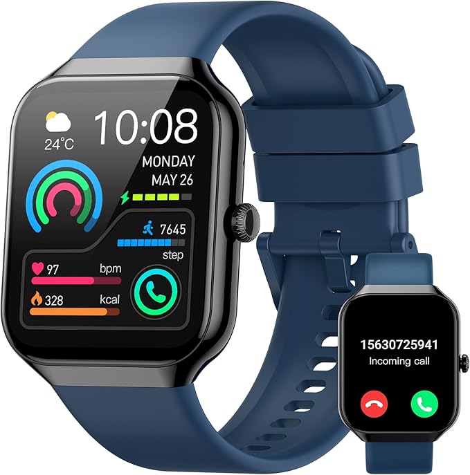 Smart Watch for Men Women (Answer/Make Call), 1.96"HD Smartwatch with Heart Rate/Sleep Monitor/Pedometer, 113+ Sports Fitness Tracker Watches, IP68 Waterproof Activity Tracker for Android iOS-Blue