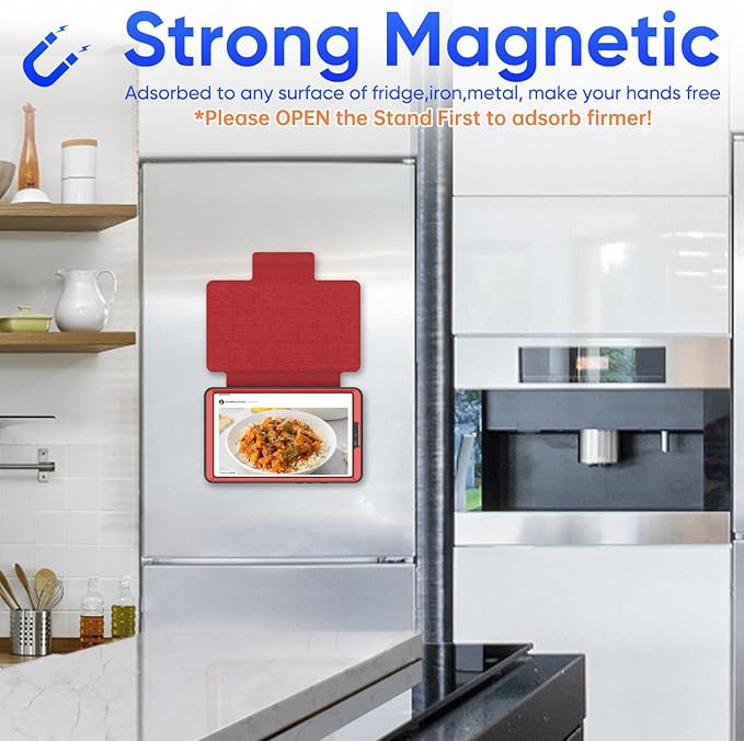 SEYMAC stock Case for Samsung Galaxy Tab A9 8.7'', Case with Magnetic Multi-Angles Stand, Card Slot for Galaxy Tab A9 8.7'' SM-X110/X115/X117, (Red)