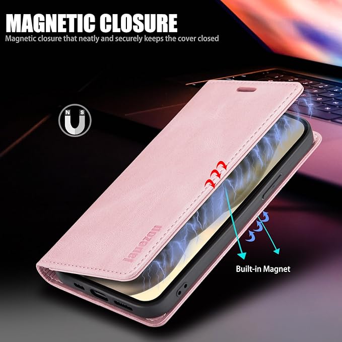 japezop iPhone 15 Pro 5G Wallet Case with [RFID Blocking],Card Holder Kickstand Magnetic,Leather Flip Case Wallet for iPhone 15 Pro 5G 6.1 Inch(Pink)