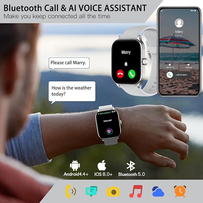 Smart Watch for Women Men(Answer/Make Call), Smartwatches with Heart Rate/SpO2/Sleep/Stress Monitor, IP68 Waterproof Activity Tracker for Android iPhone, 100+ Sports Fitness Watches (Gray, 2.01)