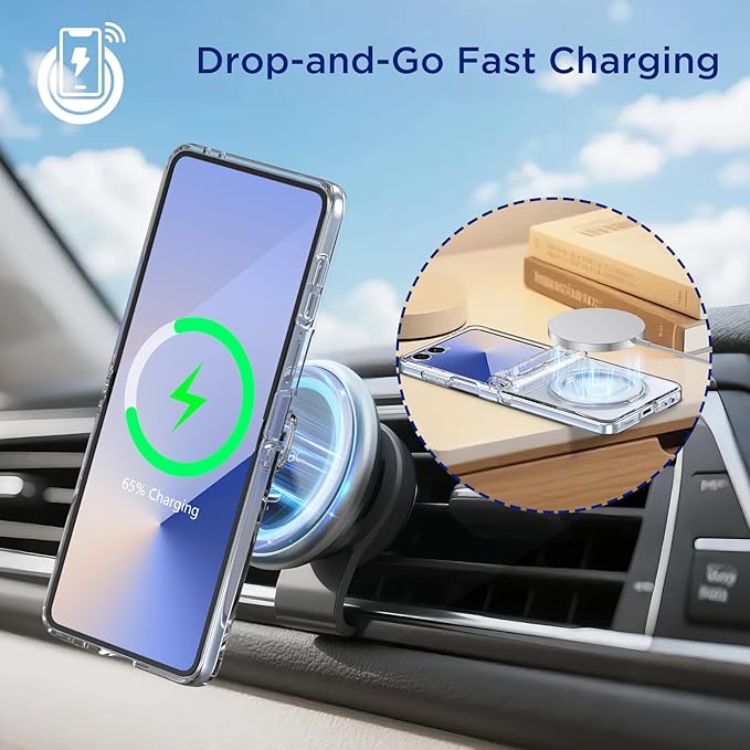 for Samsung Z Flip 7 Case, Magnetic Stand Ring Compatible with Magsafe, Transparent Cover with Hinge Protection, Slim Mil-Grade Drop Tested Phone Case for Galaxy Z Flip 7 2025 (Clear)