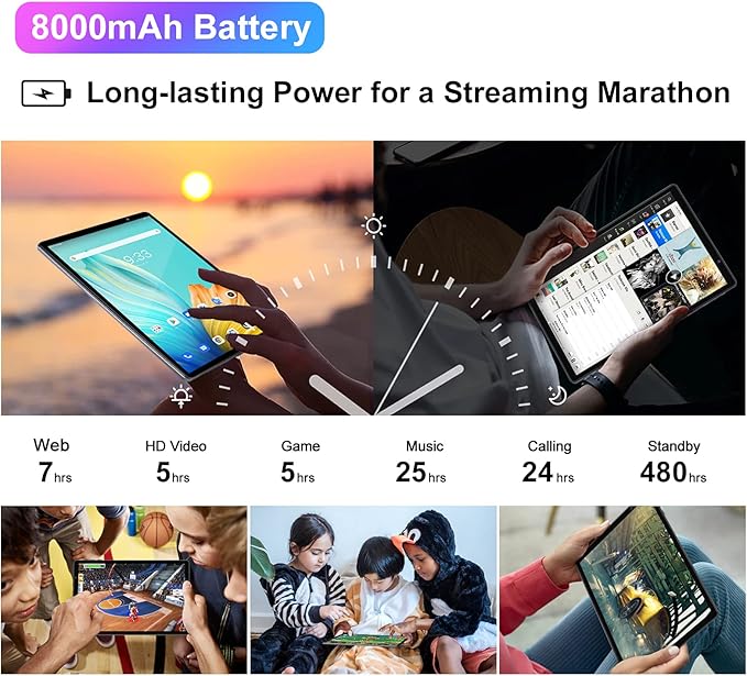 Android Tablet 10 inch Android 13 Tablets with 14GB RAM 128GB ROM, Octa-Core 2.0 GHz, 8000mAh Battery, 5G WiFi, Bluetooth 5.0, HD IPS Touchscreen, 5+8MP Camera Tablet with Keyboard Mouse Case, Grey