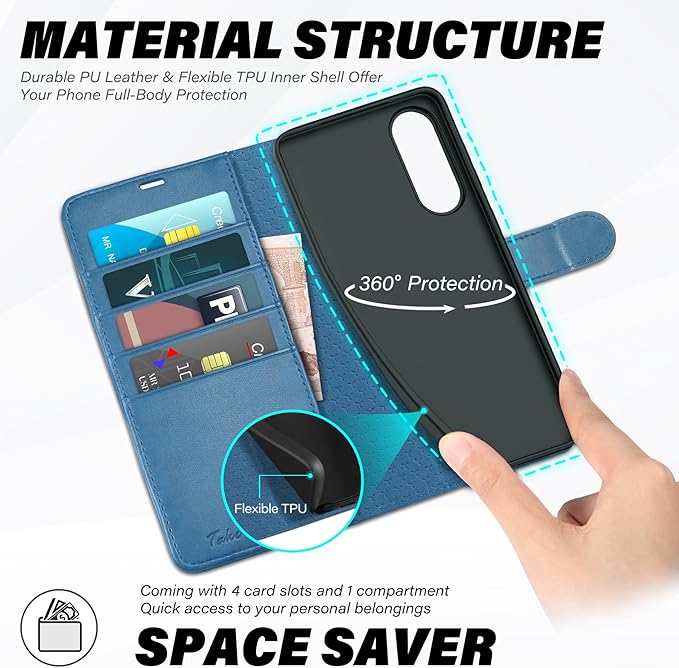 TUCCH Wallet Case for Galaxy S25 Edge with [TPU Shockproof Interior Case] [RFID Blocking] Folio Stand [4 Card Slots], Magnetic PU Leather Folio Cover Compatible with Galaxy S25 Edge 6.7", Light Blue