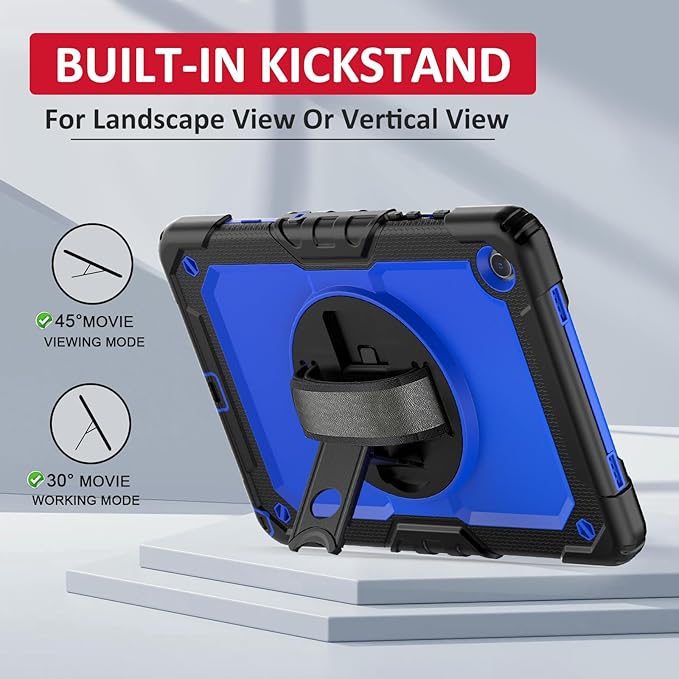 Ambison Case for Samsung Galaxy Tab A9+ Plus 11'' 2023, [Kids Proof] Full Body Protective Case with 9H Tempered Glass Screen Protector, 360° Rotatable Kickstand & Hand Strap (Blue)
