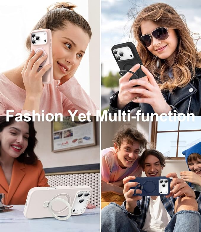 ZHK Liquid Silicone Designed for iPhone 17 Pro Case with Magnet Stand, [Precise Camera Lens Protection][Mil-Grade Drop Shockproof][Soft Anti-Scratch Microfiber Lining] Slim Fit Cover, Beige