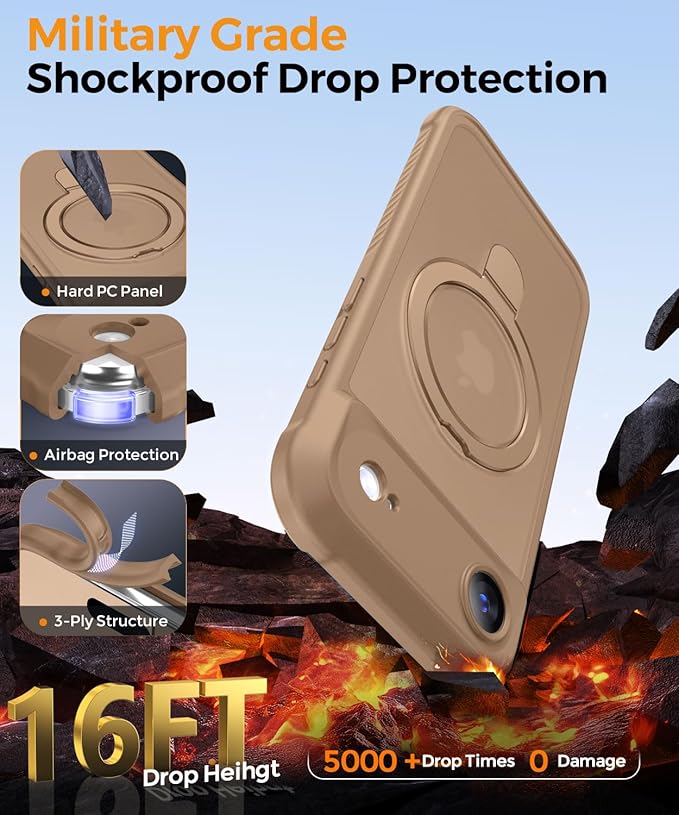 MOCCA Compatible with iPhone Air Case with Magnetic Invisible Stand [Full Camera Protection] [Compatible with Magsafe] Military Drop Shockproof Translucent Matte Phone Case Cover 6.5",Brown