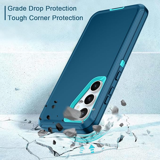for Samsung Galaxy S24 FE 5G Case Heavy Duty Protective Shockproof Dropproof 3-Layer Full Body Protection [Without Screen Protector] Tough Rugged Case for Galaxy S24 FE,Turquoise