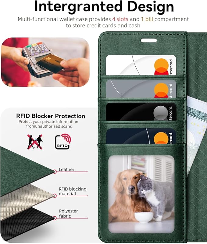 OCASE Compatible with Galaxy S25 Ultra Wallet Case, PU Leather Flip Folio Case with Card Holders RFID Blocking Kickstand [Shockproof TPU Inner Shell] Protective Phone Cover 2025, Blackish Green