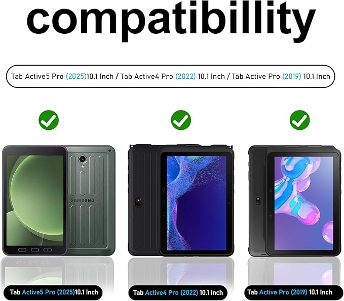 Case for Galaxy Tab Active 5 Pro 2025/4 Pro 2022/2019 10.1 Inch: TPU Cocer with Stand- Screen Protector -Hand Strap - Shoulder Strap - Pencil Holder - Black