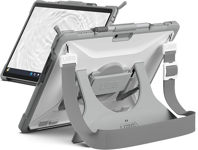 URBAN ARMOR GEAR UAG Designed for Microsoft Surface Pro 11/10/9 Case Plasma Healthcare White/Gray Dropproof Rugged Protective Cover with Multi-angle Built-in Kickstand Pen Holder Hand & Shoulder Strap