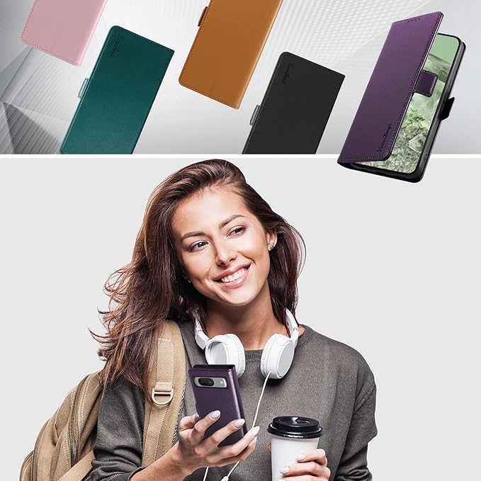 Wallet Flip Case for Google Pixel 8 - [RFID Blocking] Luxury PU Leather Card Holder Magnetic Phone Cover with Kickstand,Shockproof Protective Case,Purple