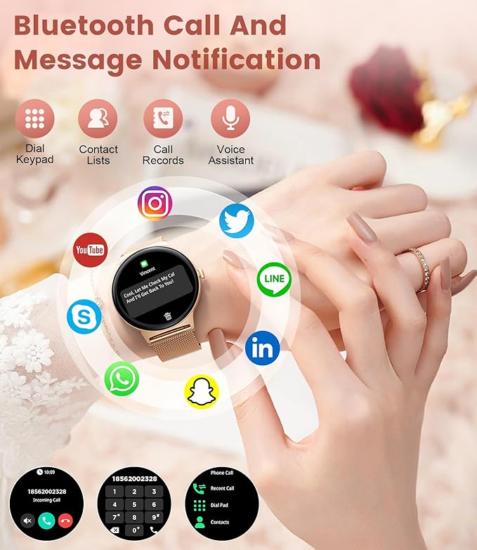 Smart Watches for Women, 1.43" AMOLED Display Fitness Tracker with Bluetooth Make/Answer Call, Heart Rate/Female Cycle/Sleep Monitor, 100+ Sports Modes, IP67 Waterproof for Android/iPhone