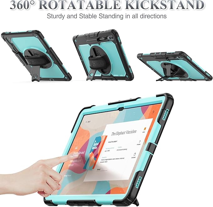 SEYMAC stock Case for Samsung Galaxy Tab S10 Ultra / S9 Ultra Tablet Case 14.6'' Protective with Screen Protector, Pen Holder, 360 Rotate Stand, Hand Strap, Shoulderr Strap, SkyBlue1