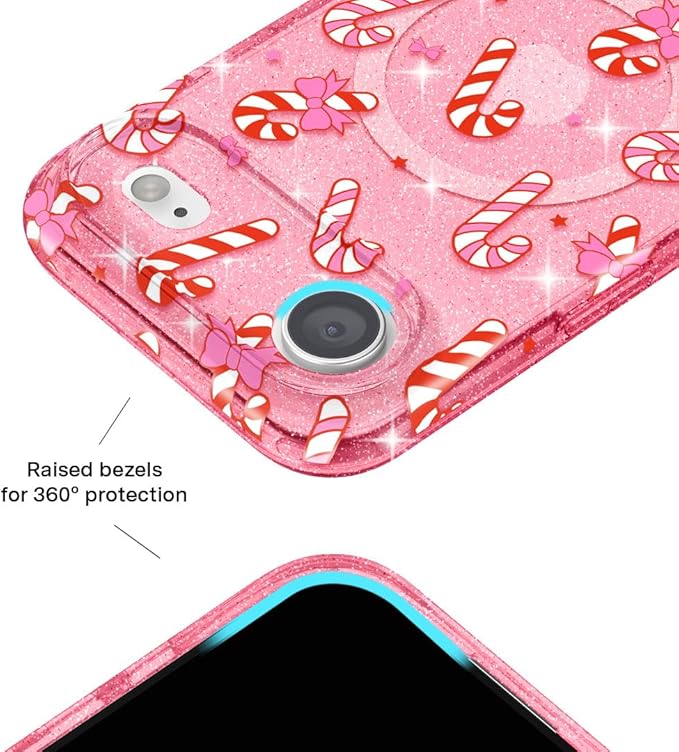 VELVET CAVIAR Case for iPhone 17 Air | Compatible with MagSafe | 10ft Drop Tested | Protective Christmas Cases | Pink Peppermint Glitter